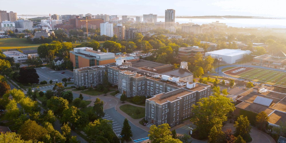 An aerial view of campus from south Robie St